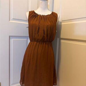 H&M Sleeveless Rust Brown Gathered Waist Mini Dress